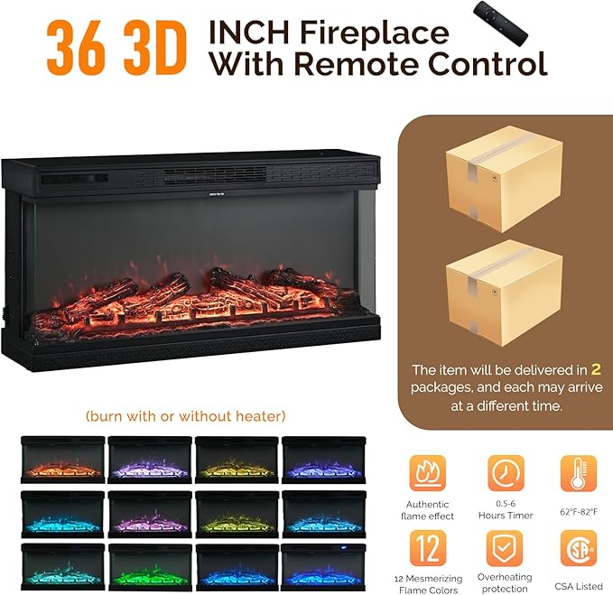 Bonnlo Fireplace TV Stand for 80 Inch TVs, LED Lighting, Media Console for - Image 2