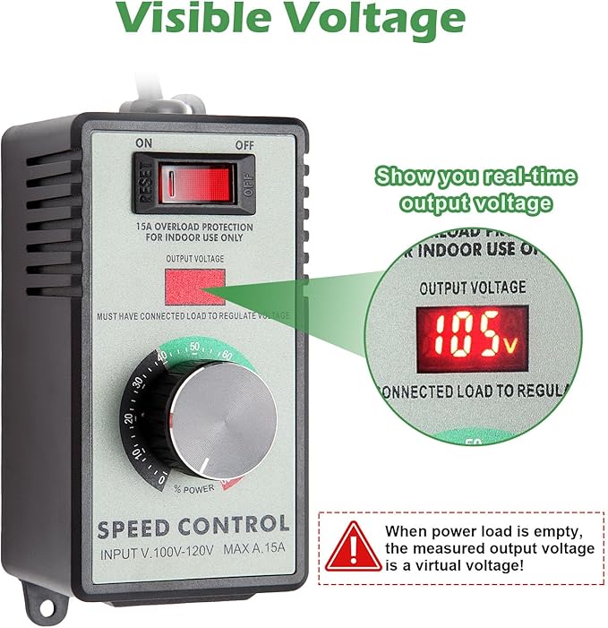AC Motor Speed Controller 110-120V / 15A Max / 10A Rated Variable Fan Speed - Image 4