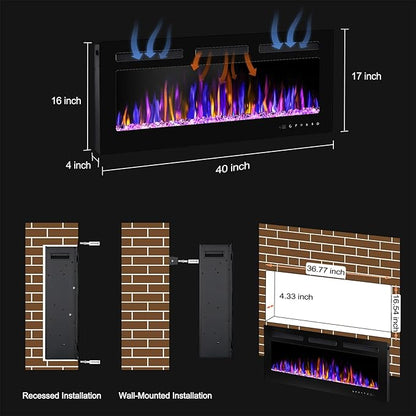 40" Electric Fireplace Wall Mounted and Recessed - Image 5