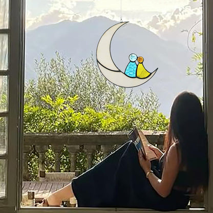 Moon Lovers Window suncatcher scrystal Stained Glass Hanging Window décor Art Tiffany Style Gift for Friends Mom Couple Lovers