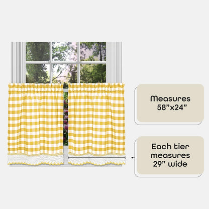 ACHIM Buffalo Check Tier Pair Curtain Set, 58 x 24 in, Light Filtering | Light-Filtering Fabric, Tier Panel, and Printed Pattern: Fabric Panels Add Light Control, Decorative Pattern, and Finished