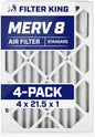 Filter King 4x21.5x1 Air Filter | 4-PACK | MERV 8 HVAC Pleated A/C Furnace by FilterKing