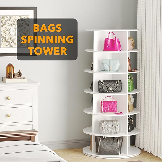 SpaceAid 6 Tier Rotating Shoe Rack Tower, Spinning Shoe Display Lazy Susan - Image 5