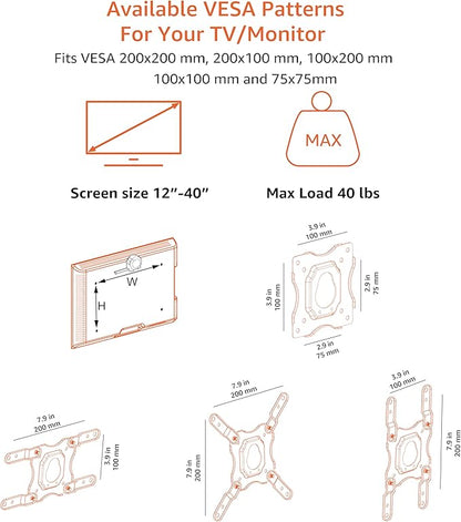 Amazon Basics Full Motion TV Wall Mount fits 12" to 40" TVs and VESA 200x200 - Image 3