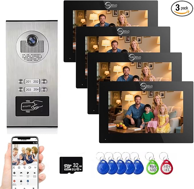 Wired Apartment Video Intercom System, 1080P HD Video Doorbell, Compatible by ANJIELOSMART