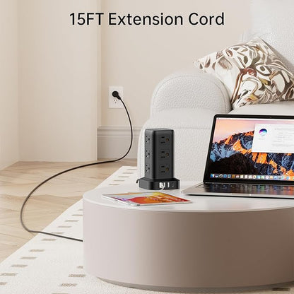 PD20W Surge Protector Power Strip Tower, 15FT Extension Cord - Image 3