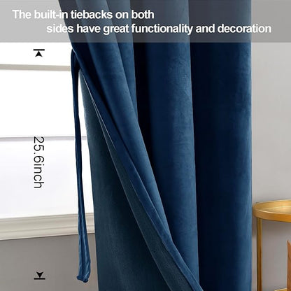 JIUZHEN Navy Velvet Curtains 108 inches Blackout Curtains - Image 3