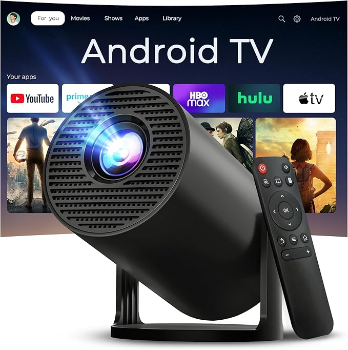 Mini Projector with WiFi 6 and Bluetooth 5.4 Built-in Android 11, 1080P 4K by LYNCAST