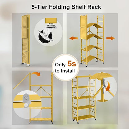 Storage Shelves with 20 Hooks, 5-Tier Foldable Shelves - Image 5