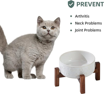 Ceramic 5.1inch Raised Dog and Cat Bowl Set, 2 Heights Elevated Wooden Stand - Image 6