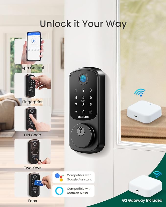 DESLOC Smart Lock B200 WiFi Version, Fingerprint Keyless Entry Door Lock - Image 2
