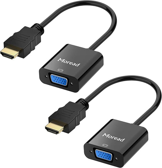 Moread HDMI to VGA, 2 Pack, Uni-Directional Gold-Plated HDMI to VGA Adapter by MoreadDirect