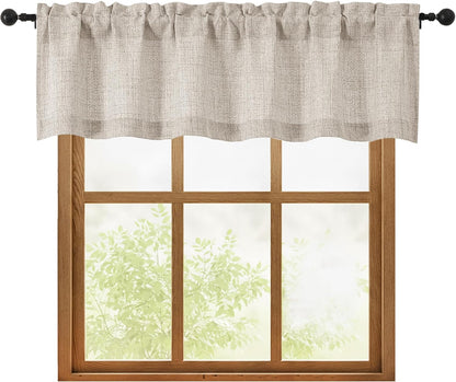 Linen Valances for Windows 1 Pcs, Light Filtering Textured Farmhouse Short Small Valance Curtains for Bathroom Basement Living Room Bedroom, Rod Pocket Half Curtains Over Sink, 60Wx14L Inch
