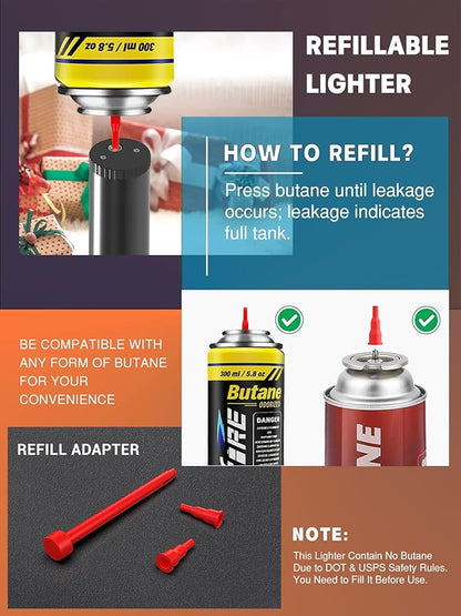 Bright Fire Torch Lighter Butane Refillable, Long Jet Flame Butane Lighter - Image 5