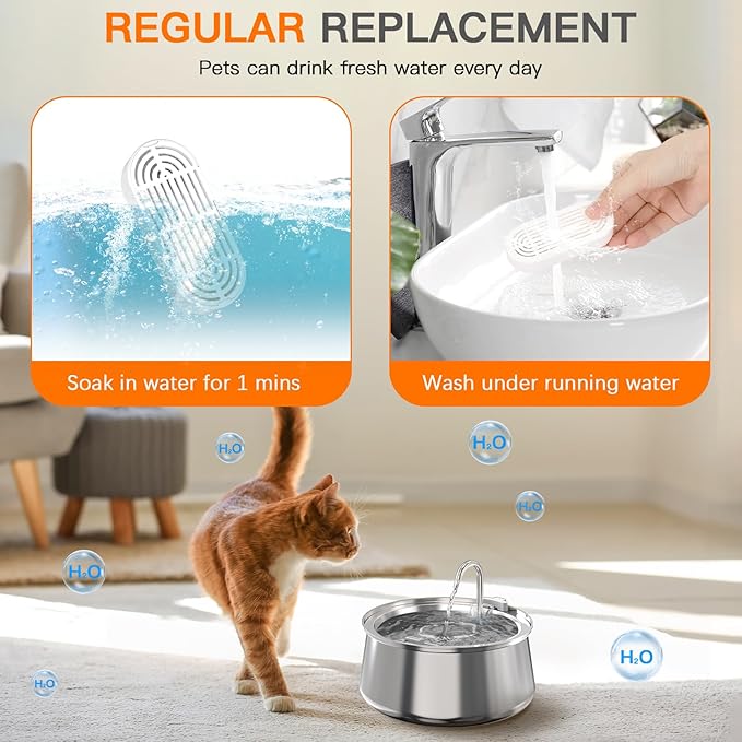 Cat Water Fountain Filters for 108/3.2L& 4L/134oz Stainless Steel Pet Water - Image 4