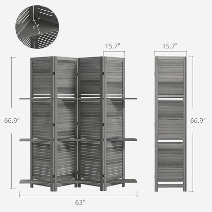 HOMCOM Room Divider, 4 Panel 67" Tall Wood Privacy Screen - Image 7