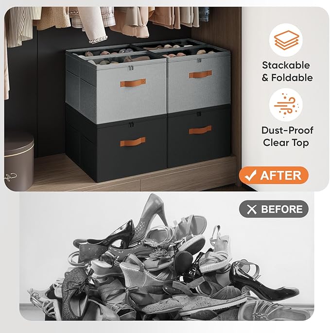 2 Pack Shoe Organizer for Closet, Foldable Shoe Storage Organizer - Image 4