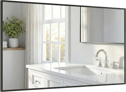 48''x30'' Black Bathroom Mirror, Large Metal Framed Vanity Mirror by Pocetry