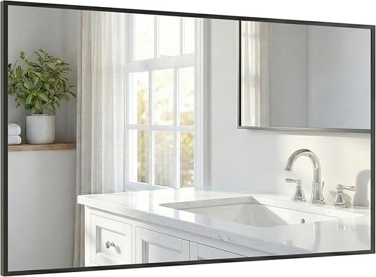 48''x30'' Black Bathroom Mirror, Large Metal Framed Vanity Mirror by Pocetry