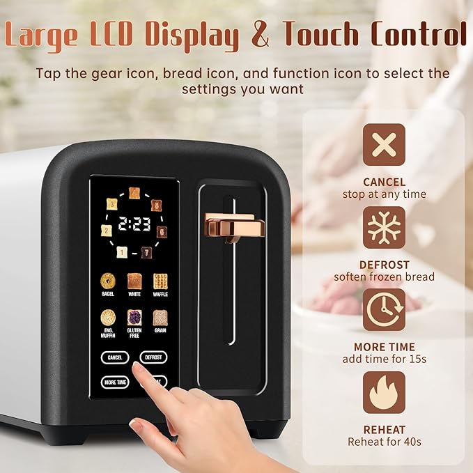 SEEDEEM Toaster 2 Slice with Touch Screen, Faster Heating Speed, 7 Shade Setting - Image 2