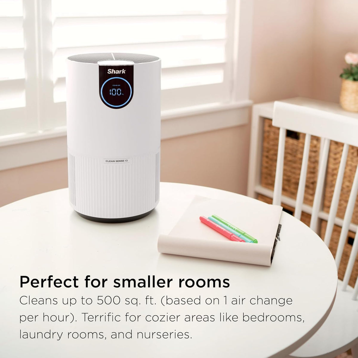 shark clean sense air purifier with pet filter on a desk or shelf