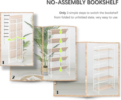 4NM No Assembly 5 Tiers Folding Bookshelf, 59.4" H Foldable Storage Shelves - Image 7