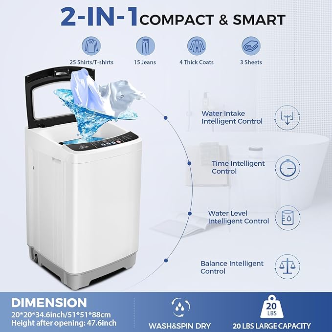 Nictemaw Portable Washing Machine 20Lbs Capacity 2.8 Cu.ft Portable Washer and - Image 2