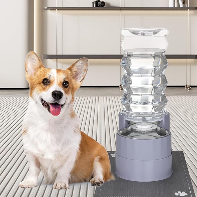 RIZZARI Large Water Dispenser for Dogs: 8L Gravity Gray Automatic Stainless - Image 7
