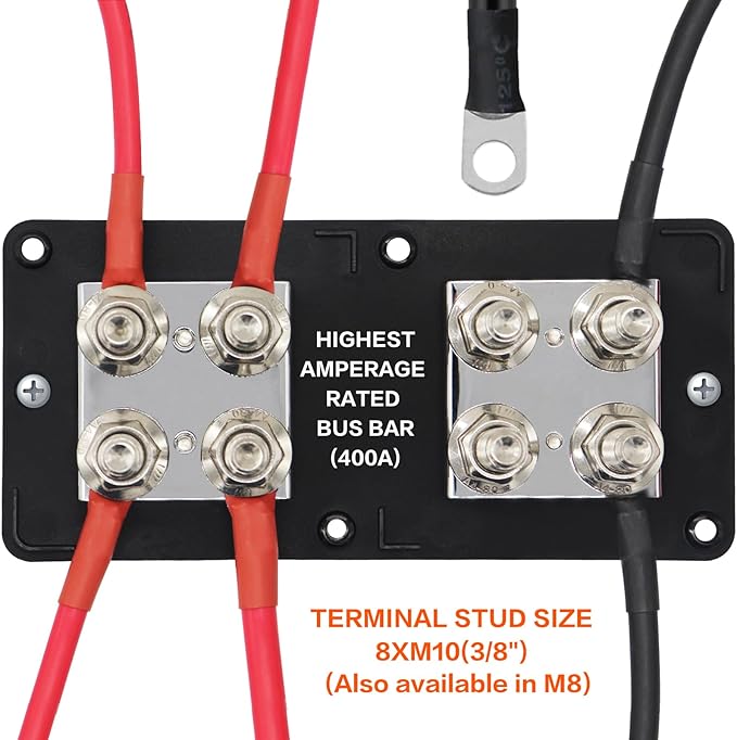 AMOMD Heavy Duty 400A 12-48V Tin-Plated Copper Block Bus Bar 8xM10 Studs - Image 3