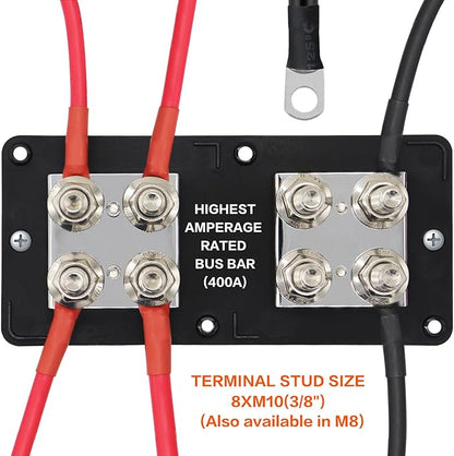 AMOMD Heavy Duty 400A 12-48V Tin-Plated Copper Block Bus Bar 8xM10 Studs - Image 3
