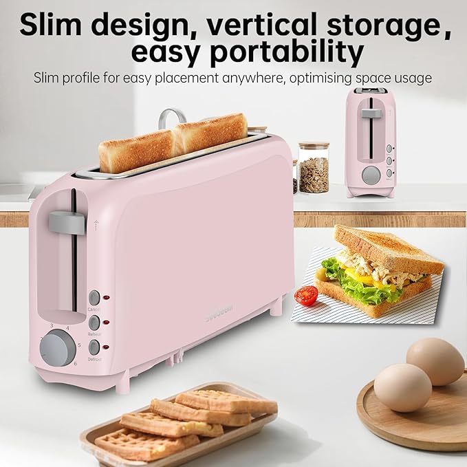 SEEDEEM 2 Slice Slim Toaster, Single 10" Long Slot Toaster Fits Bagels & - Image 2