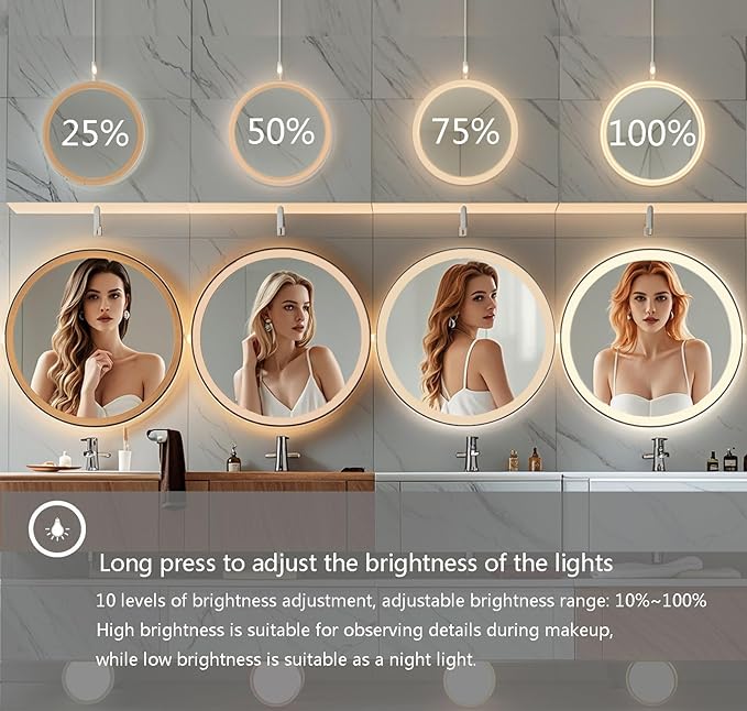 24 Inch Wall-Mounted Round Bathroom Mirror - Image 4