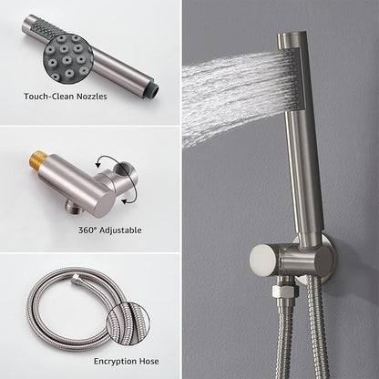 Iriber Brushed Nickel Shower System Wall Mounted Shower Faucet Mixer Set - Image 5