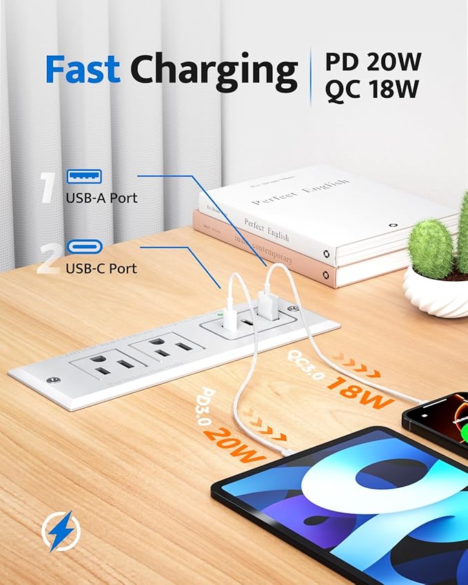 Recessed Power Strip with 20W USB C Port, Fast Charging USB A Port Conference - Image 3