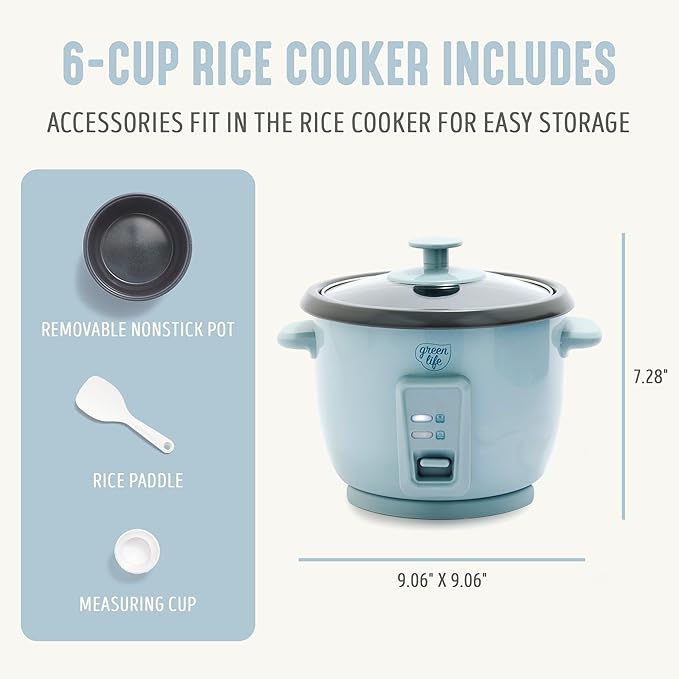 GreenLife Rice Cooker with Removable PFAS-Free Ceramic Nonstick Pot, 3-Cups - Image 2