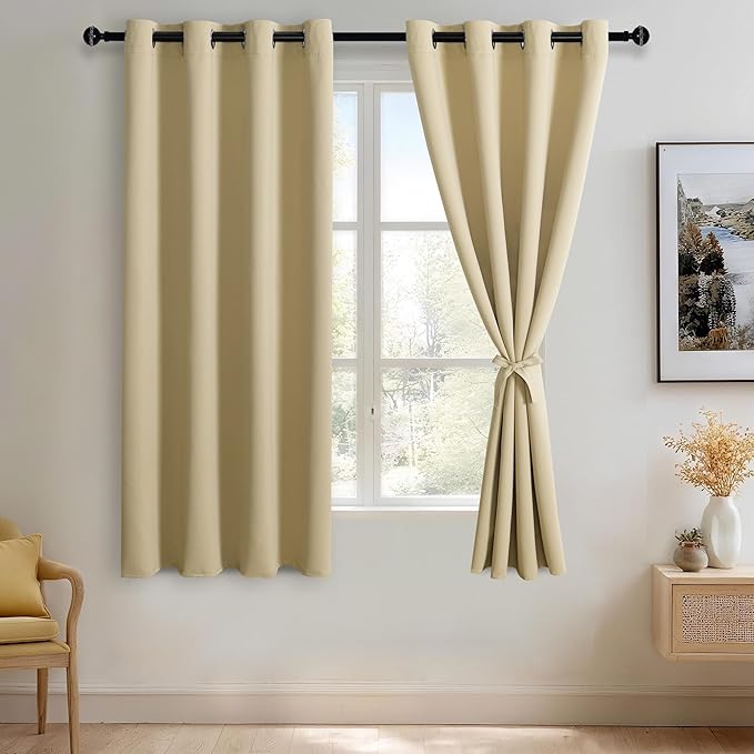 JIUZHEN Light Beige Blackout Curtains by JIUZHEN