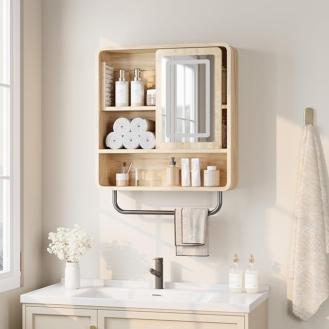 QUW Bathroom Wall Cabinet with Sliding Mirror Door, Modern Medicine Cabinet - Image 2