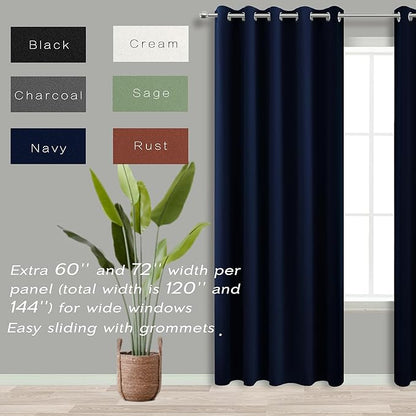 KOUFALL Navy Blue Extra Wide 100% Total Full Blackout Curtains - Image 2