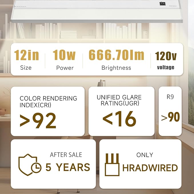 Ansen Hardwired Under Cabinet Lighting, 12in 10W LED Light - Image 2
