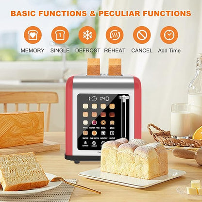 2 Slice Toaster Touch Screen, Stainless Steel Toasters Digital Timer 2 Slot - Image 8