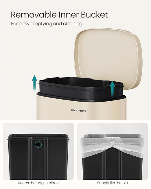 SONGMICS 13 Gallon Trash Can, Stainless Steel Kitchen Garbage Can, Recycling or - Image 5
