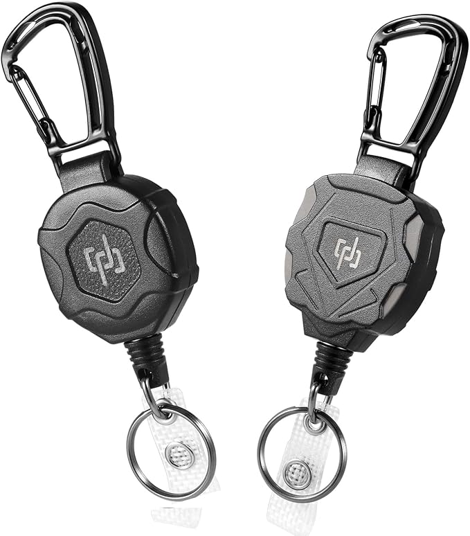 2 Pack Retractable Keychain Heavy Duty Carabiner Badge Holder, Tactical ID by SHENGXIN