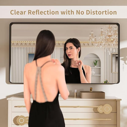 LOAAO 72X40 Inch Black Metal Framed Bathroom Mirror - Image 2