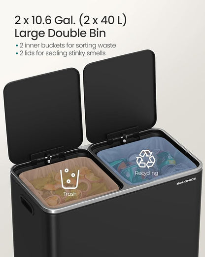 SONGMICS Trash Can, 2 x 10.6 Gallon Garbage Can - Image 3