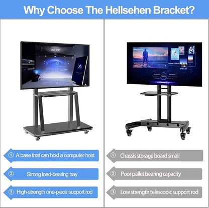 Hellsehen Mobile TV Stand, Rolling TVs Cart on Wheels Height Adjustable - Image 2