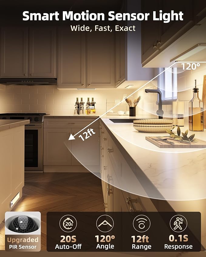 EZVALO 5-Pack Under Cabinet Lighting, 2400mAh Motion Sensor Light, LED Closet - Image 3