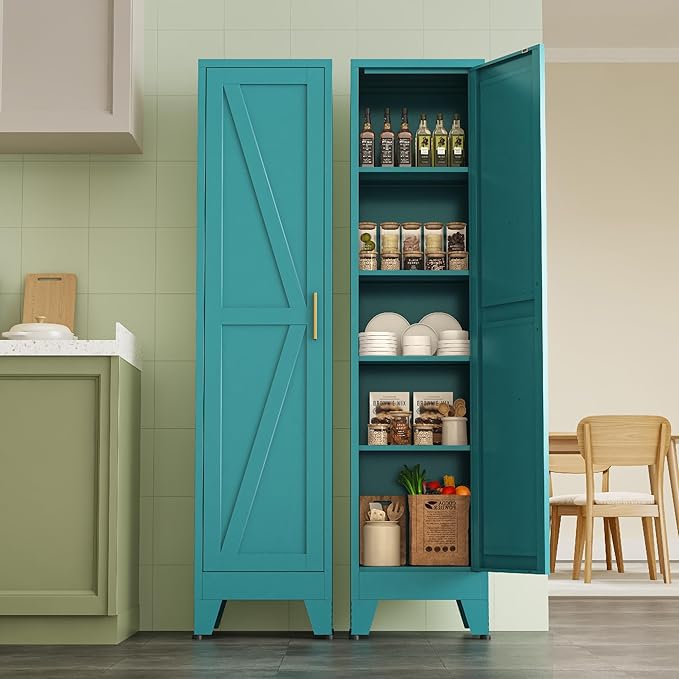 Narrow Metal Cabinet with 4 Adjustable Shelves and Barn Doors, Tall Bathroom - Image 7