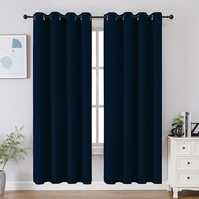 CUCRAF Navy Blue Blackout Curtains 90 Inches Long, Thermal Insulated Noise by CUCRAF