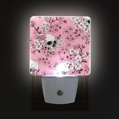 Pigsaly Led Night Light Pink Cherry Blossoms White Skulls Night Light Plug in - Image 4