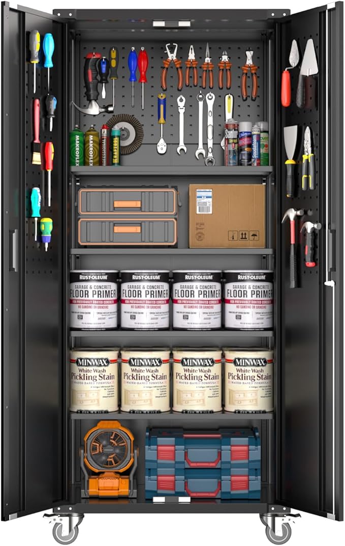 GarveeHome Garage Storage Cabinet 72 in Locking w/Wheels & Pegboard | by GarveeHome